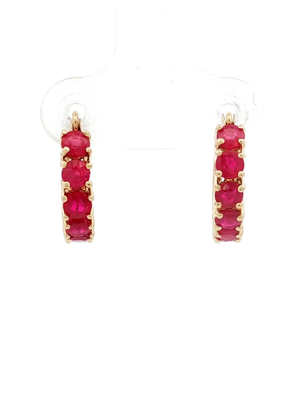 14k gold and Ruby Huggie Hoop Earrings - Picture 3 of 7